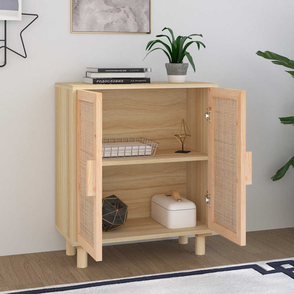Komoda smeđa 60 x 30 x 70 cm masivna borovina i prirodni ratan