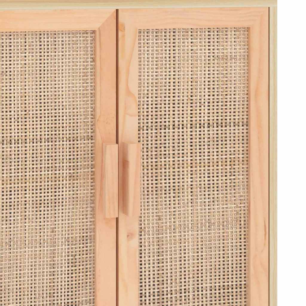 Komoda smeđa 60 x 30 x 70 cm masivna borovina i prirodni ratan