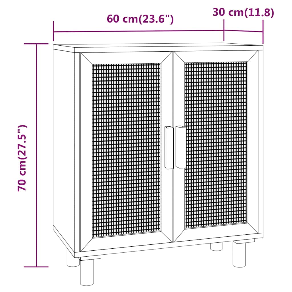 Komoda smeđa 60 x 30 x 70 cm masivna borovina i prirodni ratan
