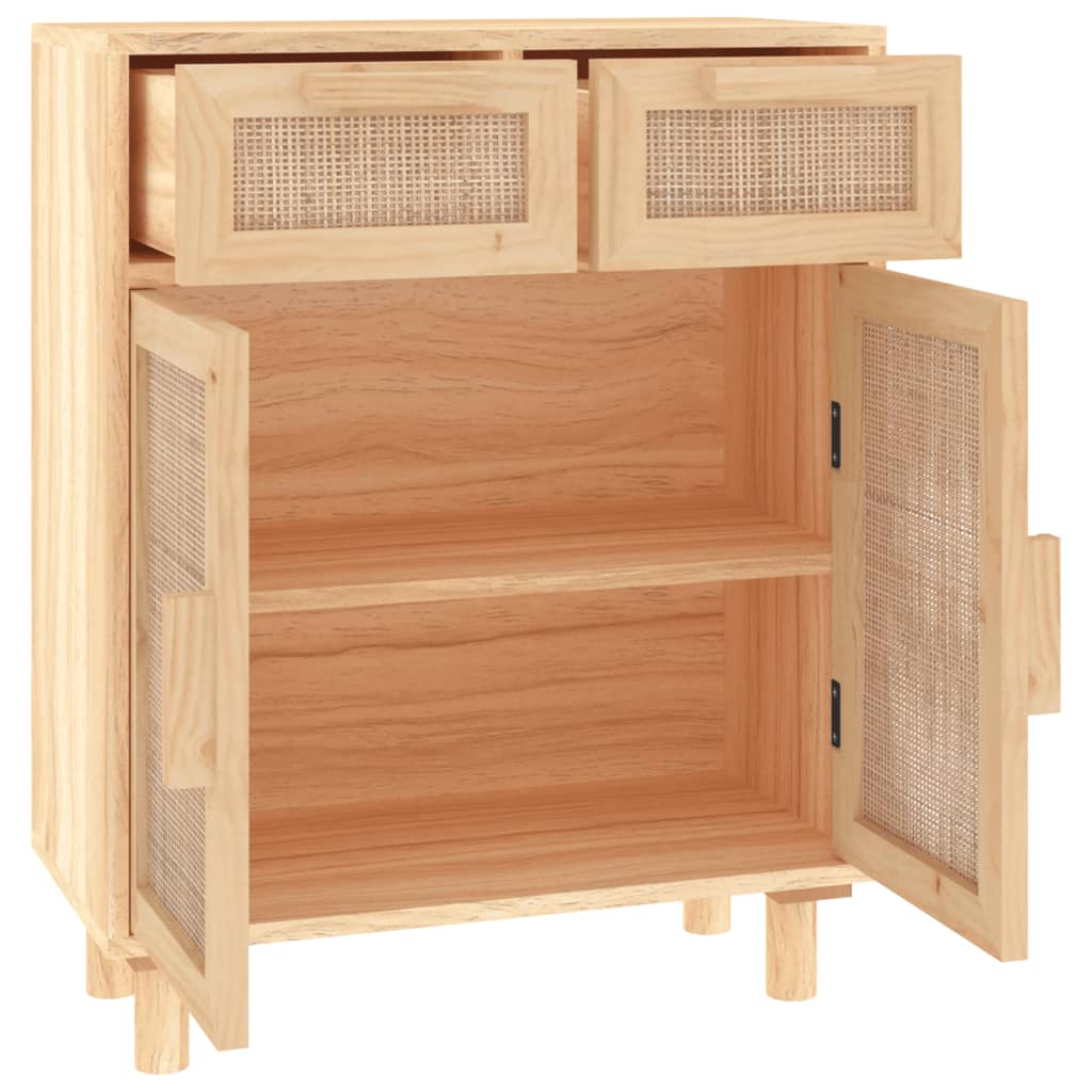 Komoda smeđa 60x30x75 cm masivna borovina i prirodni ratan