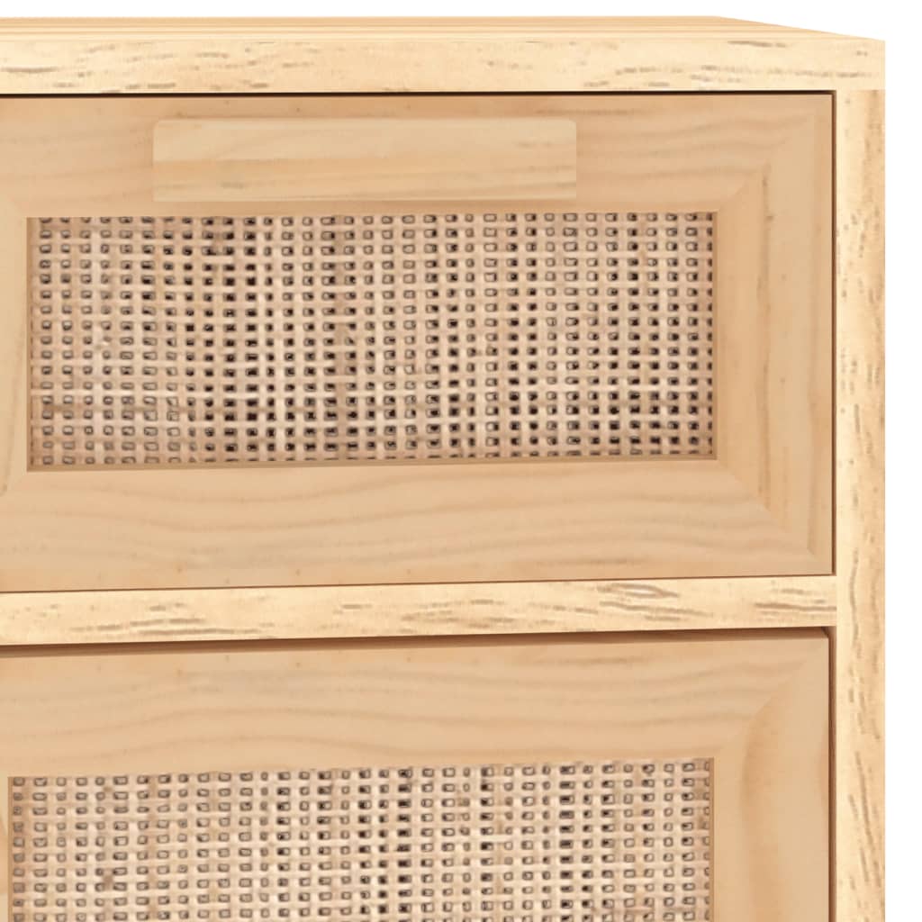 Komoda smeđa 60x30x75 cm masivna borovina i prirodni ratan