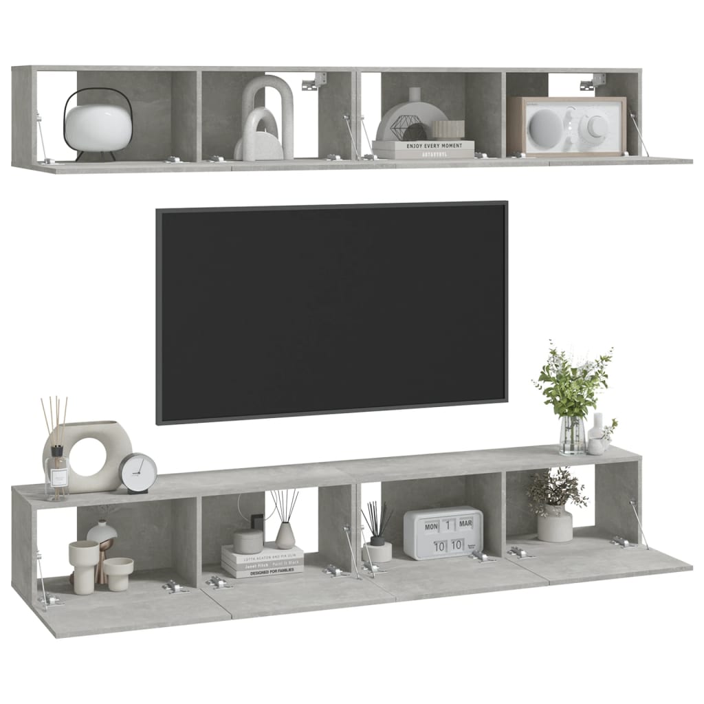 Zidni TV ormarići 4 kom Siva betona 100 x 30 x 30 cm