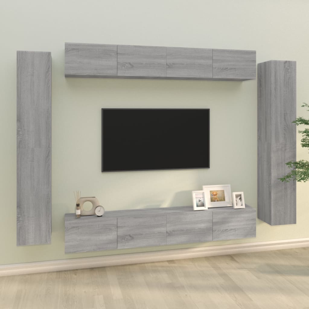 8-dijelni set TV ormarića sivog sonome konstruirano drvo