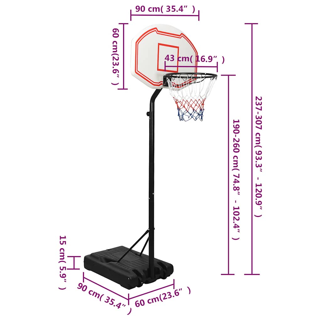 Košarkaški stalak bijeli 237 - 307 cm od polietilena