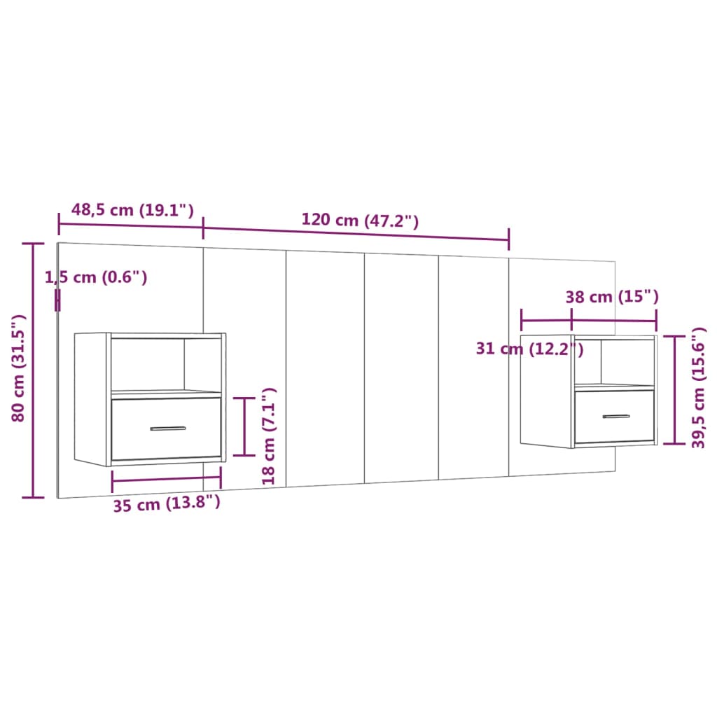 Uzglavlje za krevet s ormarićima boja hrasta konstruirano drvo