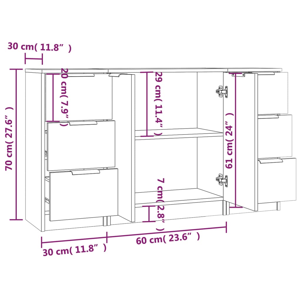 Komode 3 kom boja hrasta sonome od konstruiranog drva