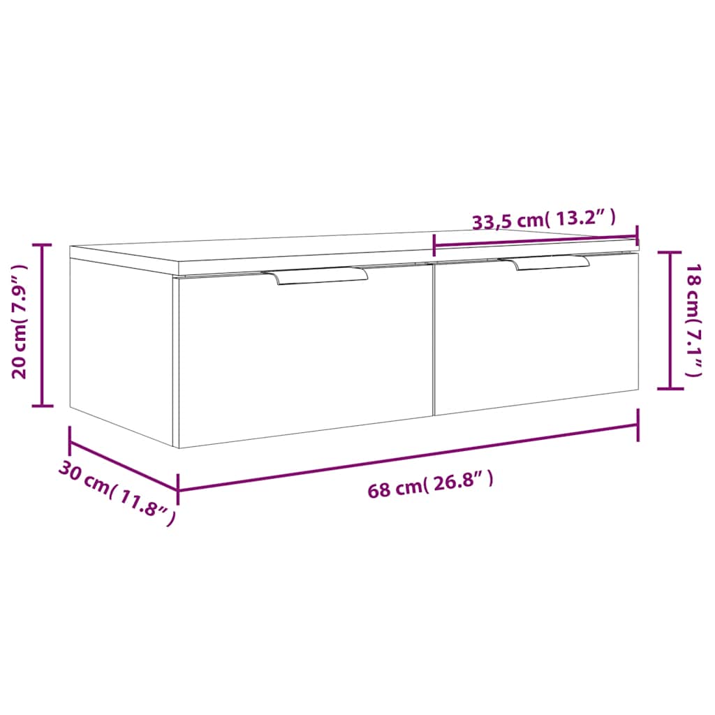 Zidni ormarići 2 kom bijeli 68 x 30 x 20 cm konstruirano drvo