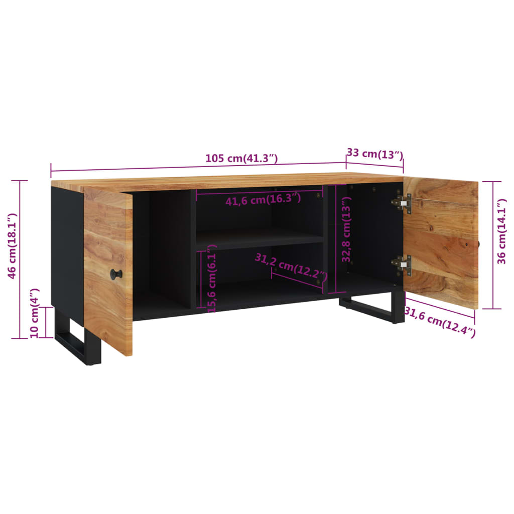 TV ormarić 105 x 33 x 46 cm od masivnog bagremovog drva