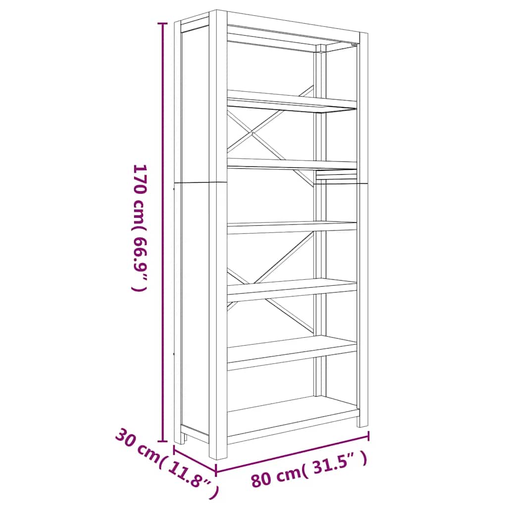 Polica za knjige sa 6 razina 80x30x170 cm masivno drvo bagrema