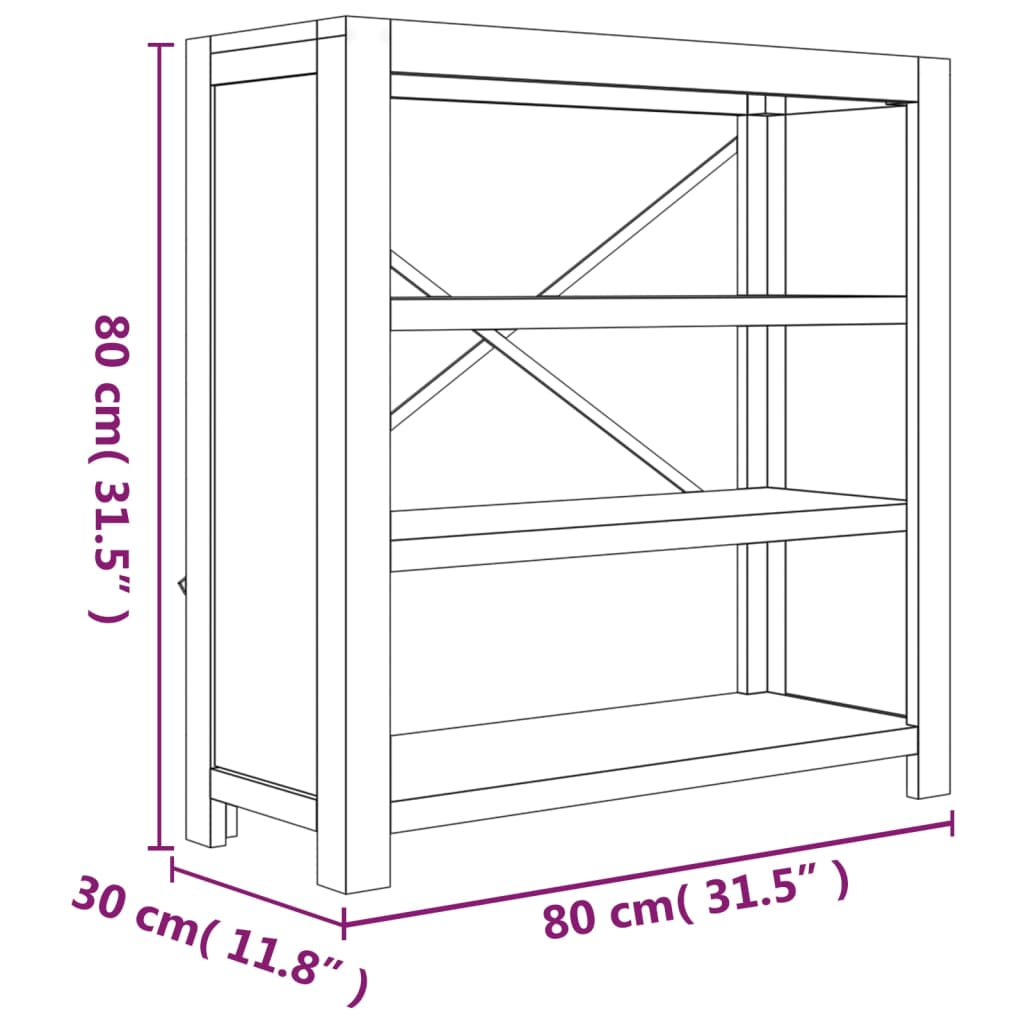 Polica za knjige sa 3 razina 80x30x80 cm masivno drvo bagrema