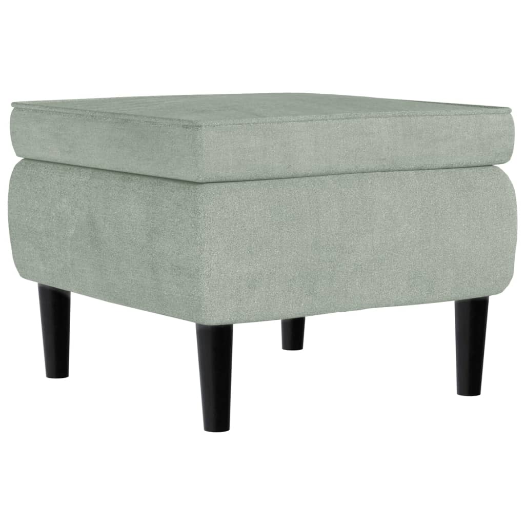 Fotelja s krilnim naslonom i tabureom svjetlosiva baršunasta