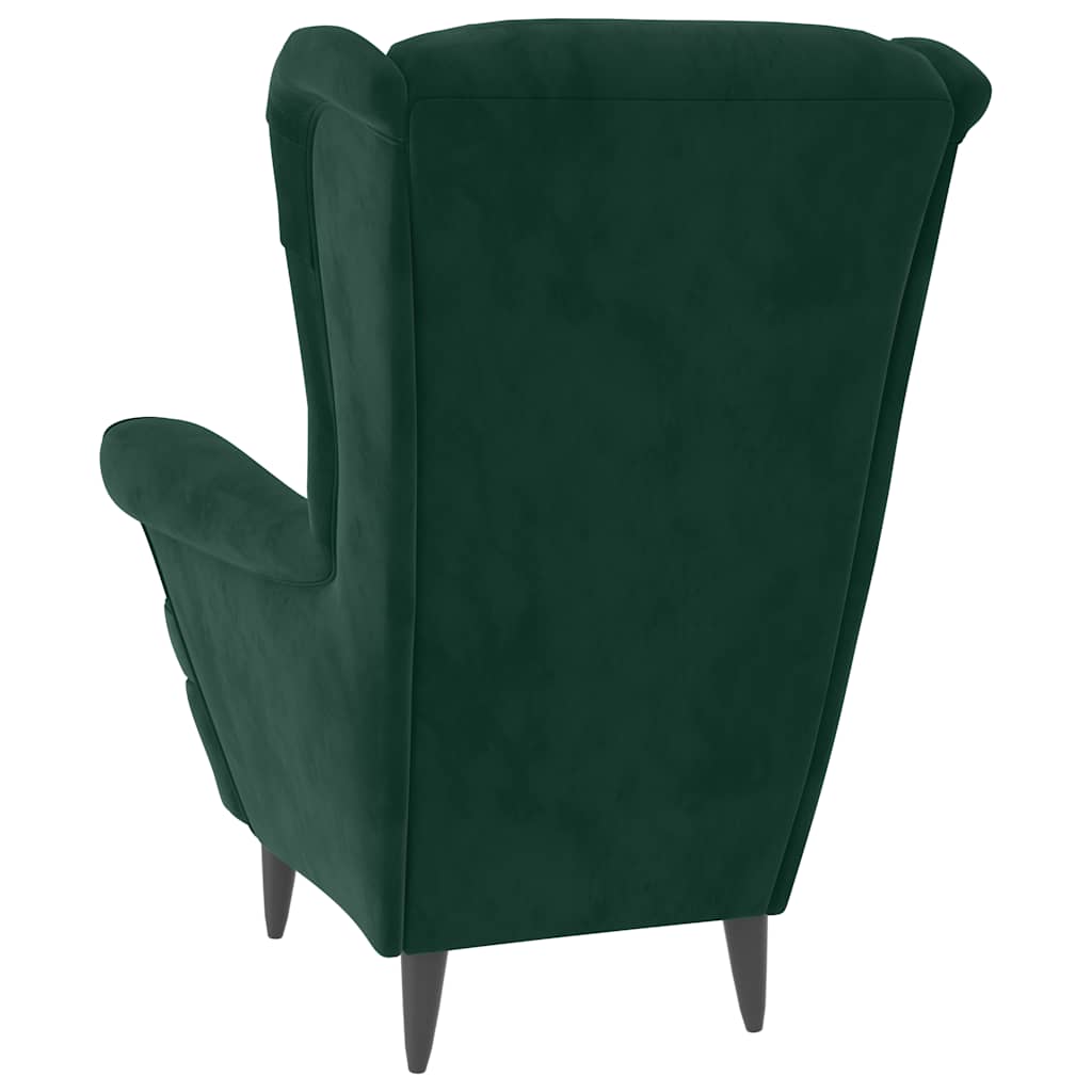 Fotelja s krilnim naslonom i tabureom tamnozelena baršunasta