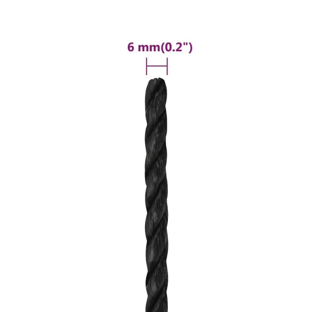 Radno uže crni 6 mm 50 m od polipropilena