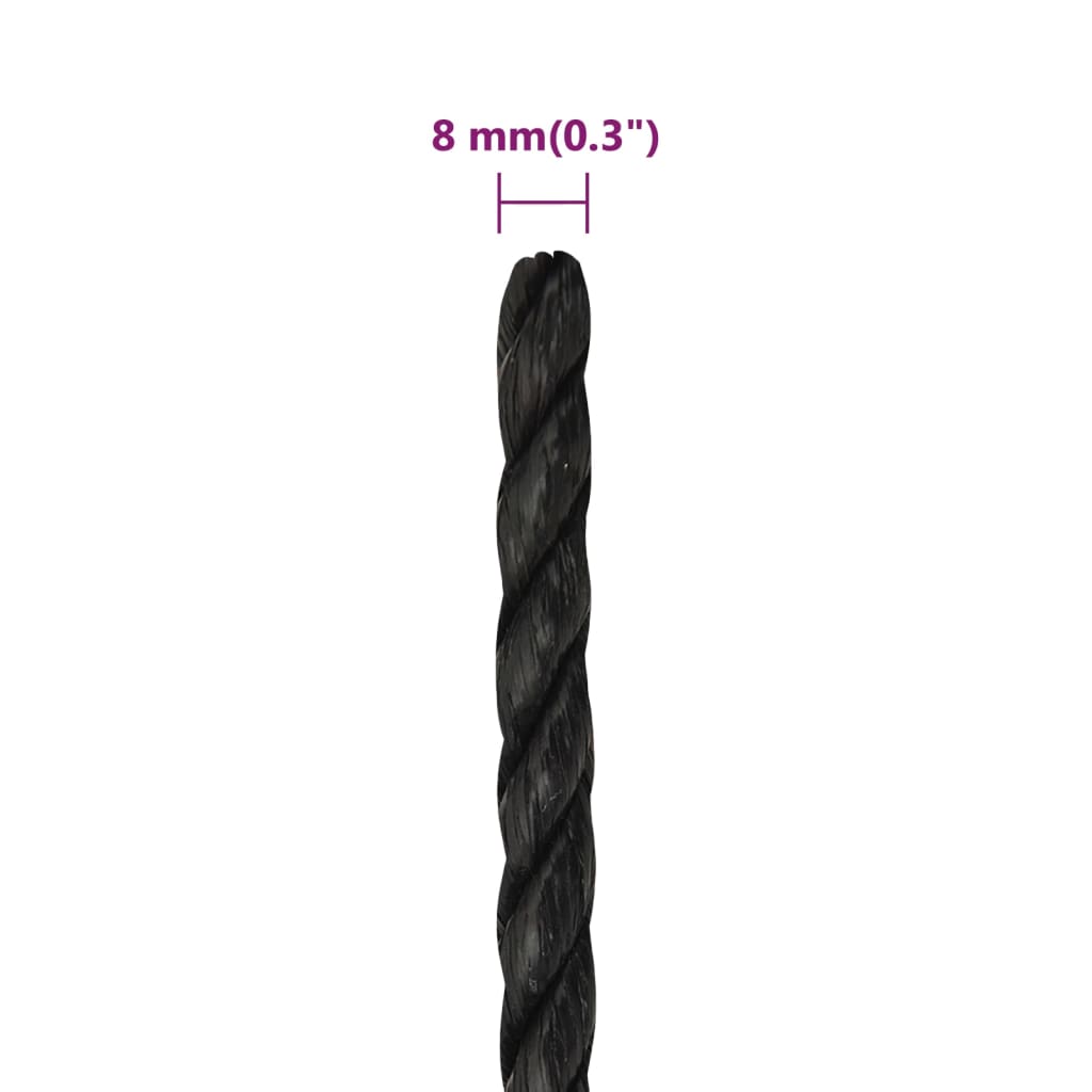 Radno uže crno 8 mm 100 m od polipropilena