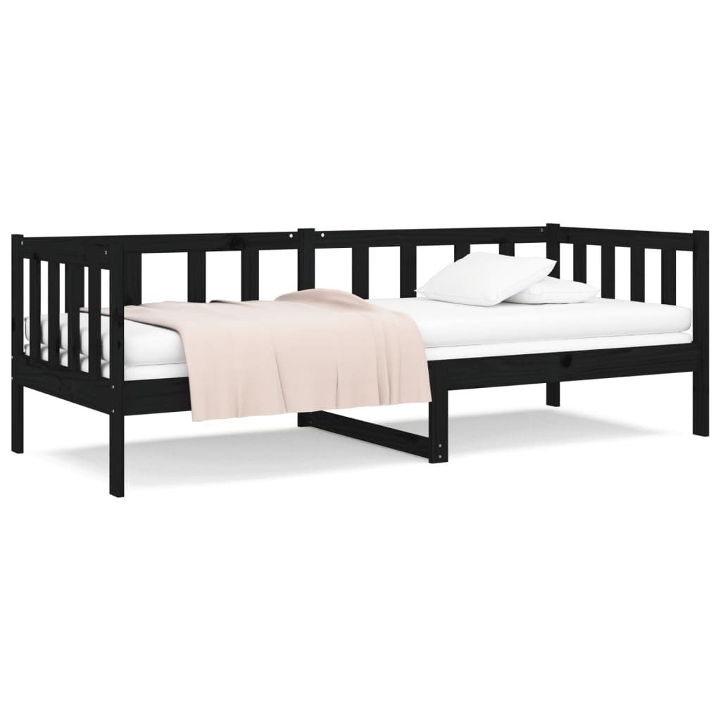 Dnevni ležaj crni 90 x 190 cm od masivne borovine