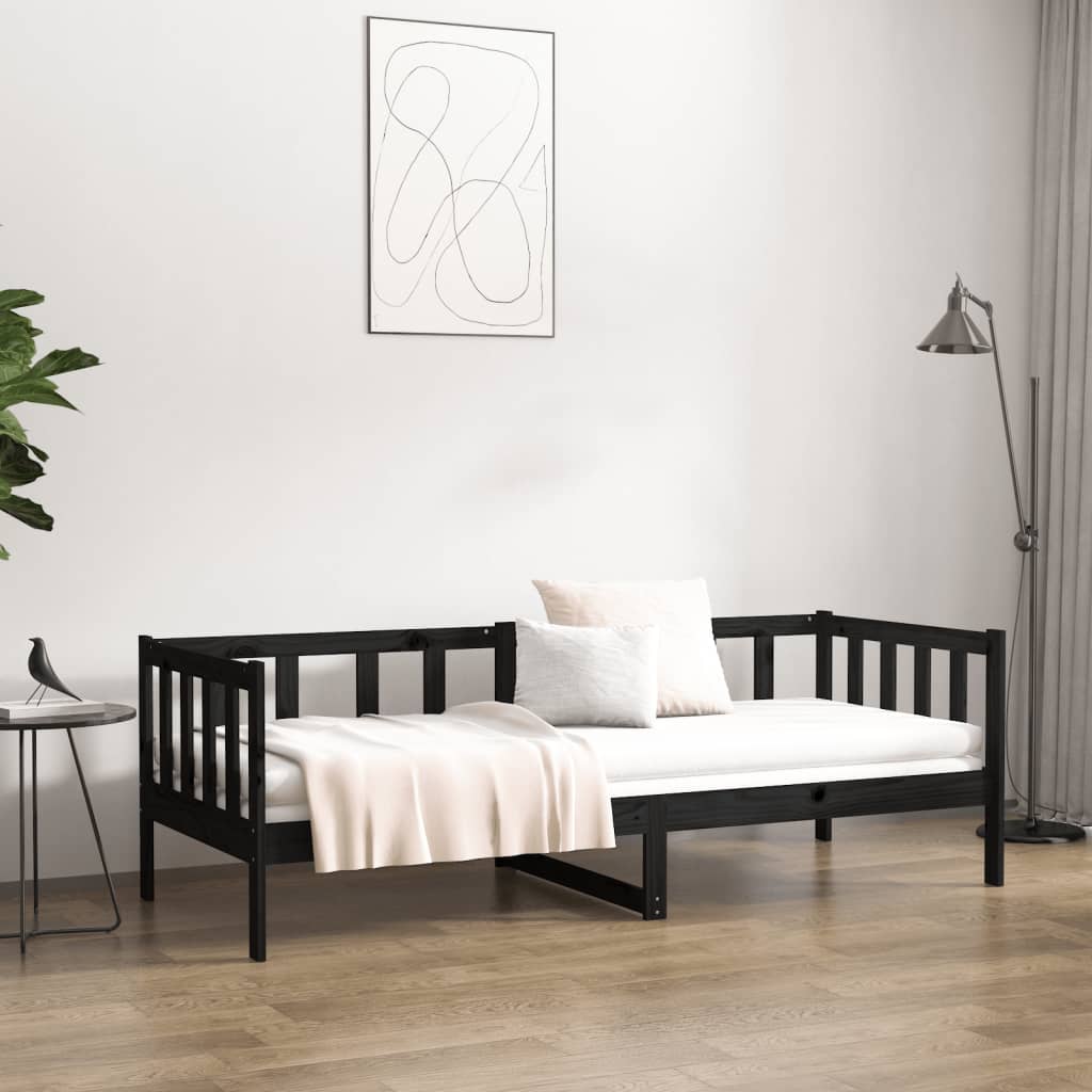 Dnevni ležaj crni 90 x 190 cm od masivne borovine