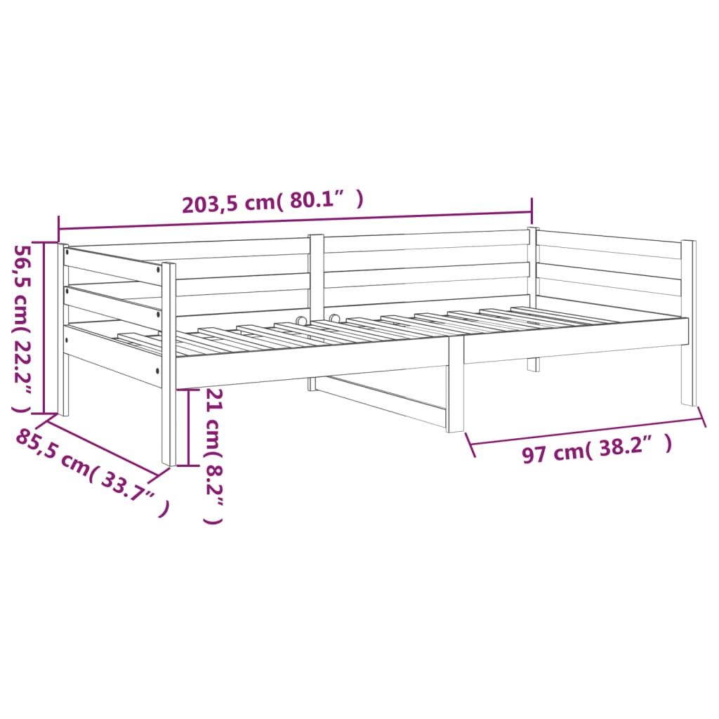 Dnevni krevet bez madraca 80 x 200 cm od masivne borovine