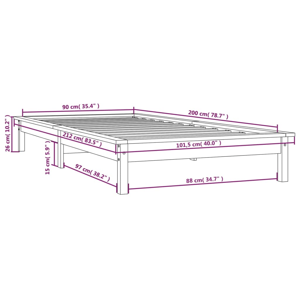 Okvir za krevet boja meda 90 x 200 cm od masivne borovine