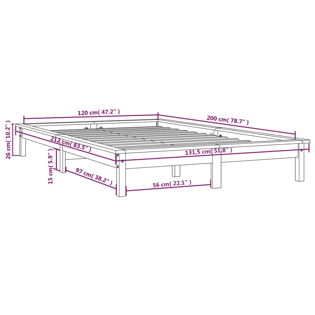 Okvir za krevet 120 x 200 cm od masivne borovine
