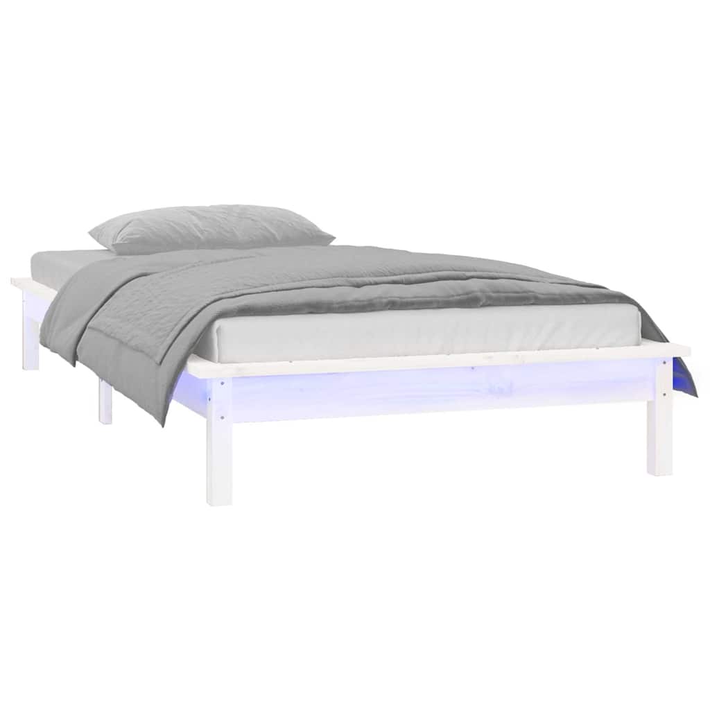 LED okvir za krevet bijeli 90 x 200 cm od masivnog drva