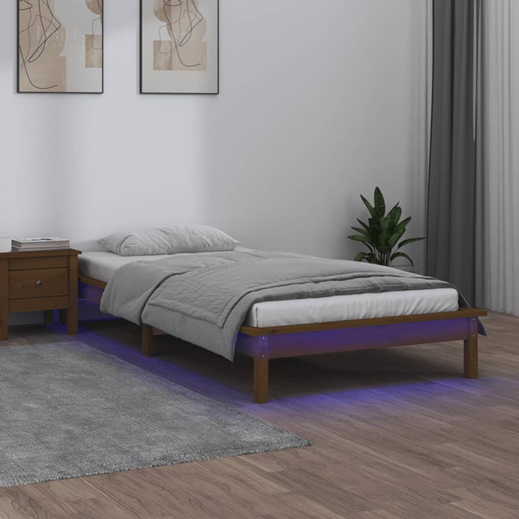 LED okvir za krevet smeđa boja meda od masivnog drva 90x200 cm