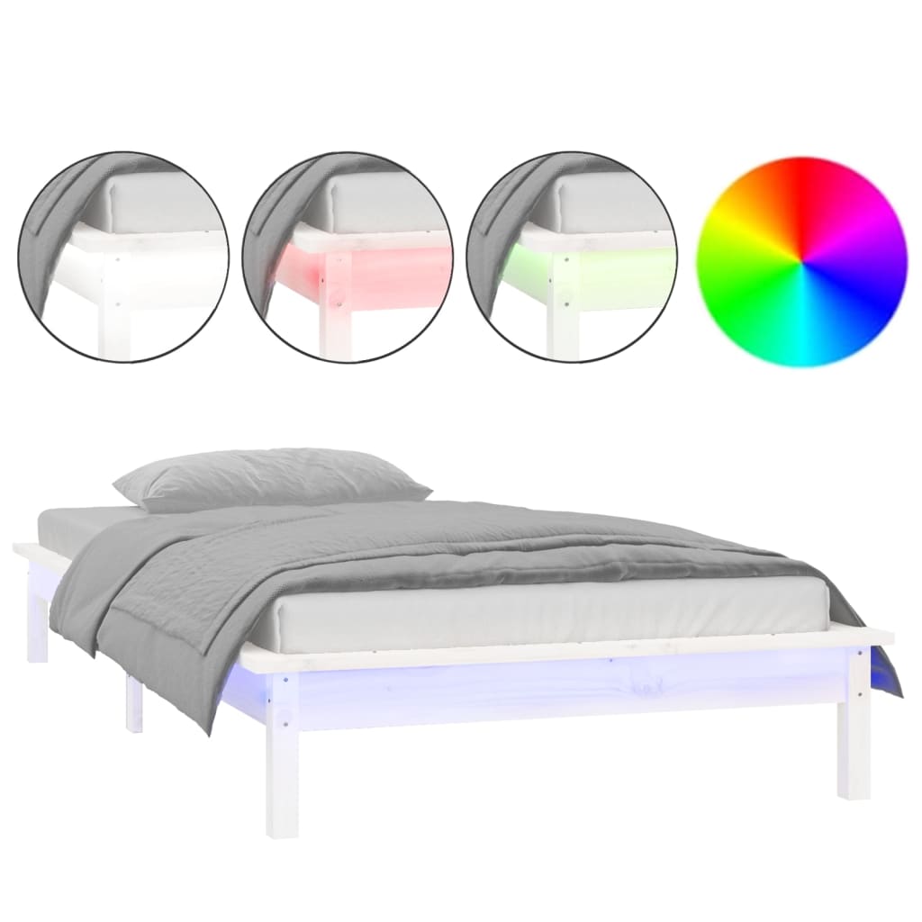 LED okvir za krevet bijeli 100 x 200 cm od masivnog drva