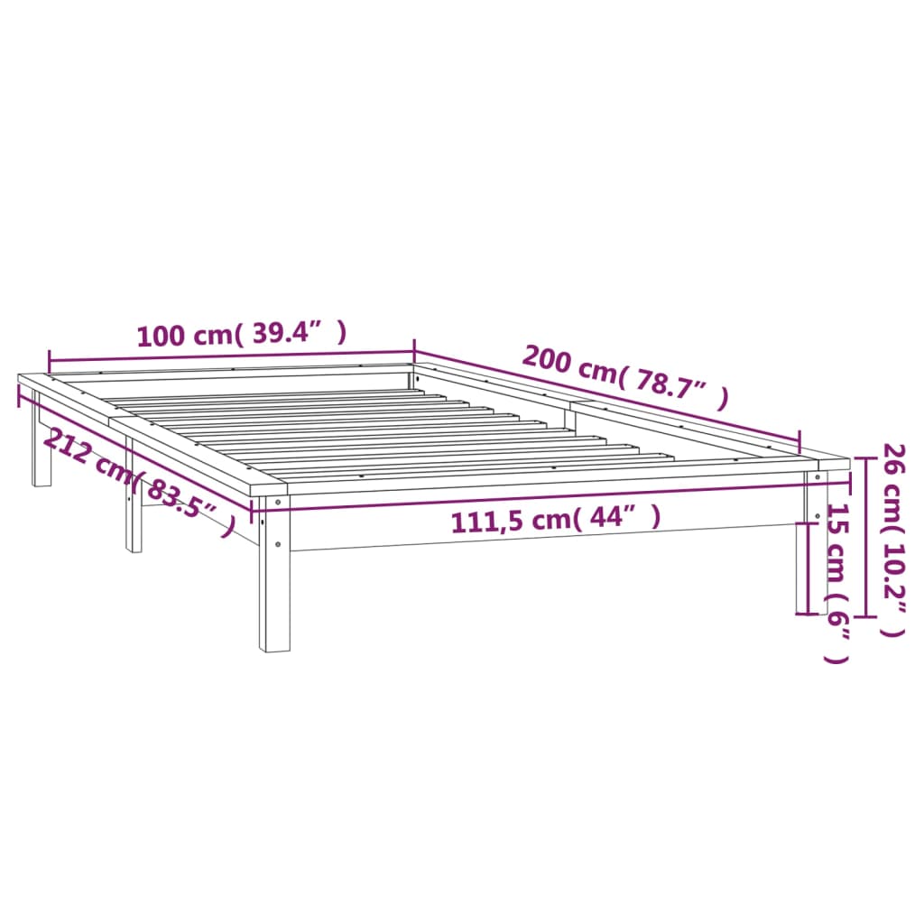 LED okvir za krevet bijeli 100 x 200 cm od masivnog drva