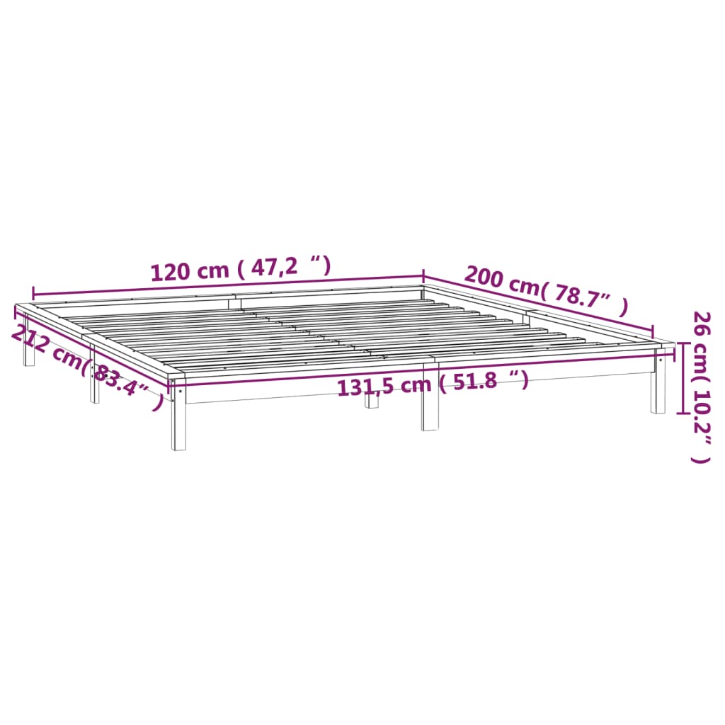 LED okvir za krevet 120 x 200 cm od masivnog drva