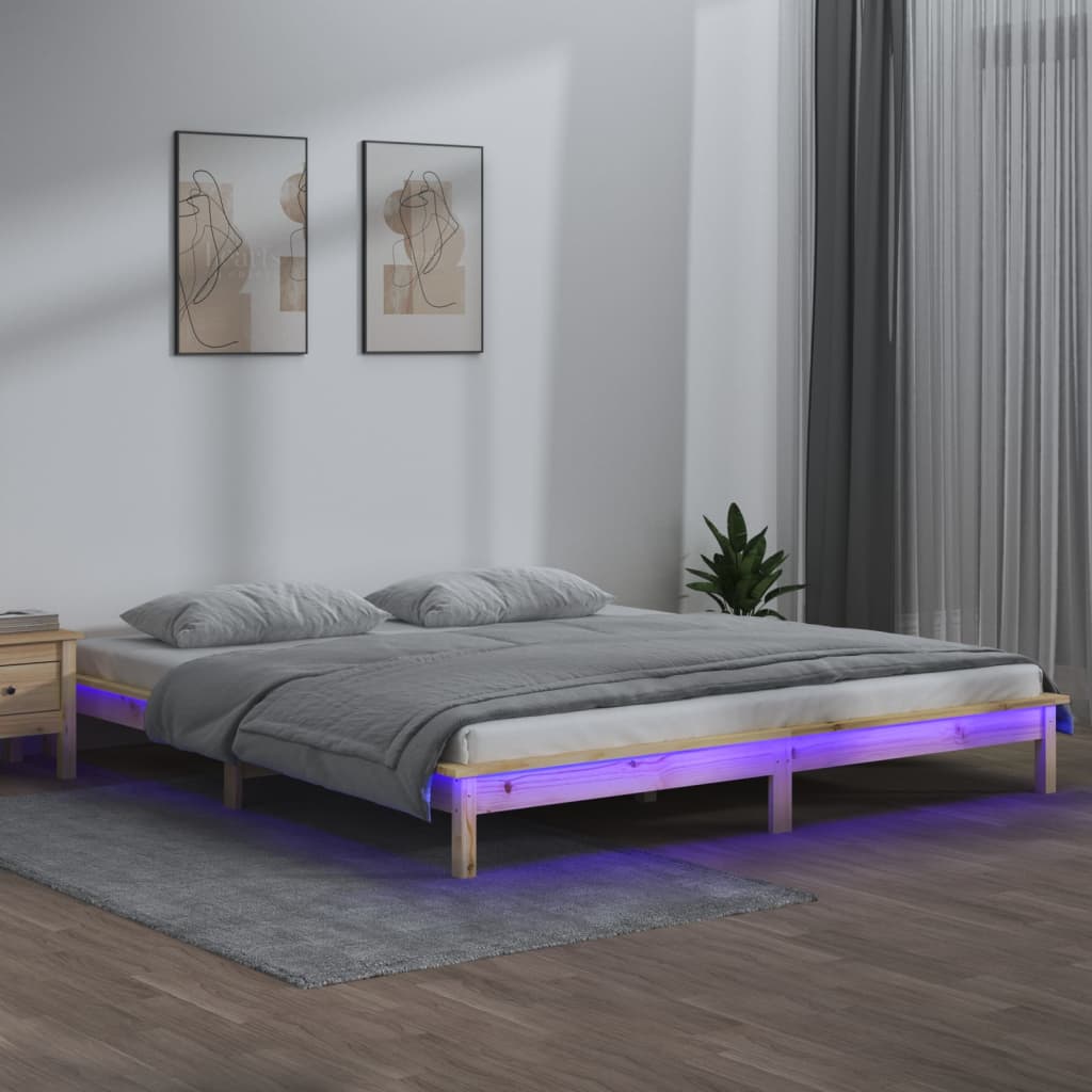 LED Okvir za krevet 140 x 200 cm od masivnog drva