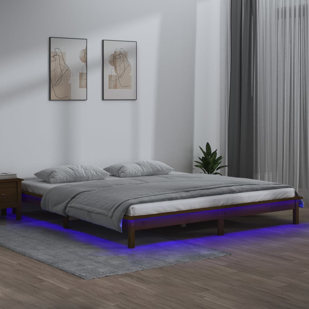 LED okvir za krevet smeđa boja meda od masivnog drva 140x200 cm