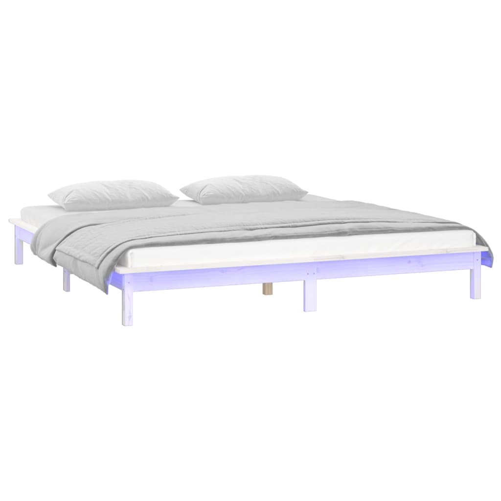 LED okvir za krevet bijeli 160 x 200 cm od masivnog drva