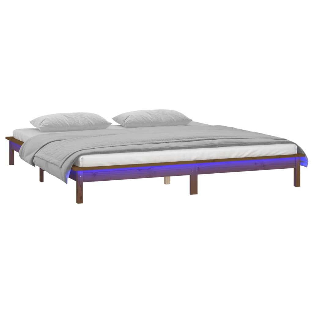 LED okvir za krevet smeđa boja meda 160x200 cm od masivnog drva
