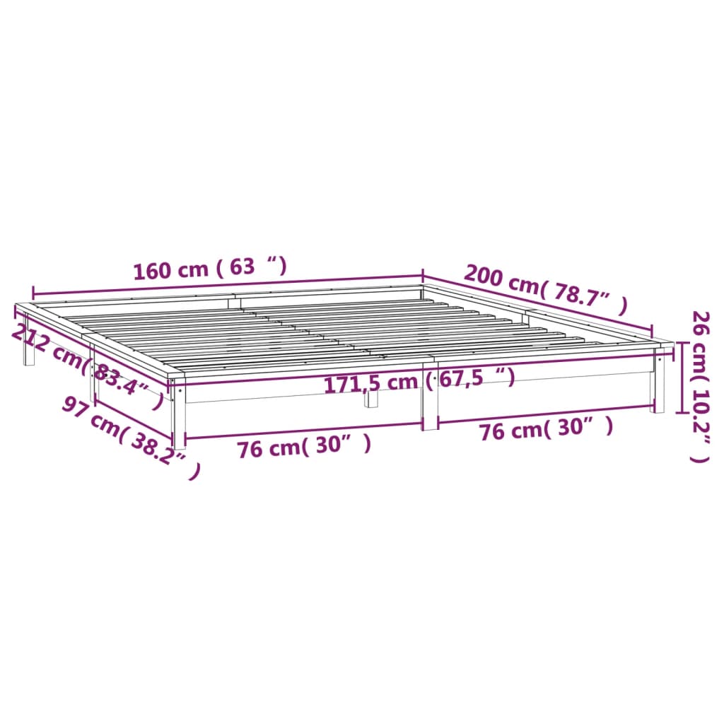 LED okvir za krevet smeđa boja meda 160x200 cm od masivnog drva