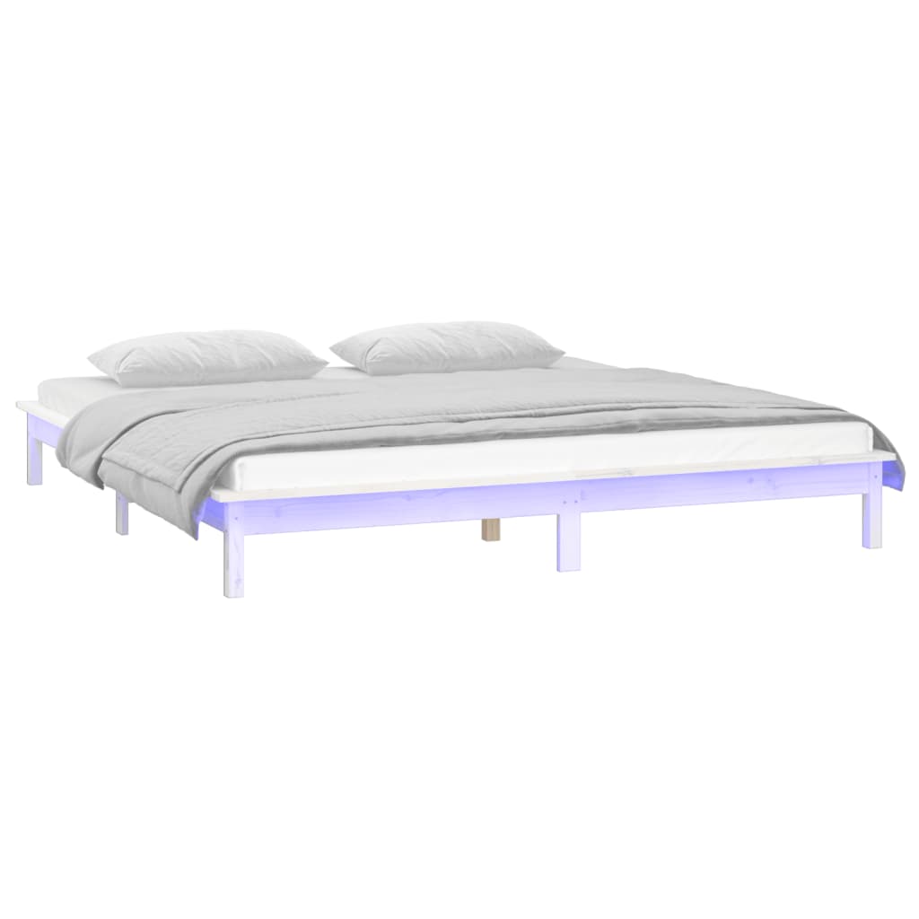 LED okvir za krevet bijeli 200 x 200 cm od masivnog drva