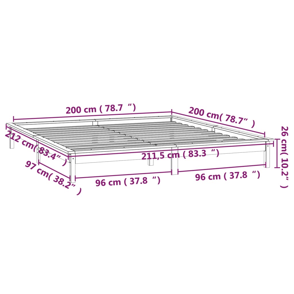 LED Okvir za krevet boja meda drveni 200x200 cm od masivne