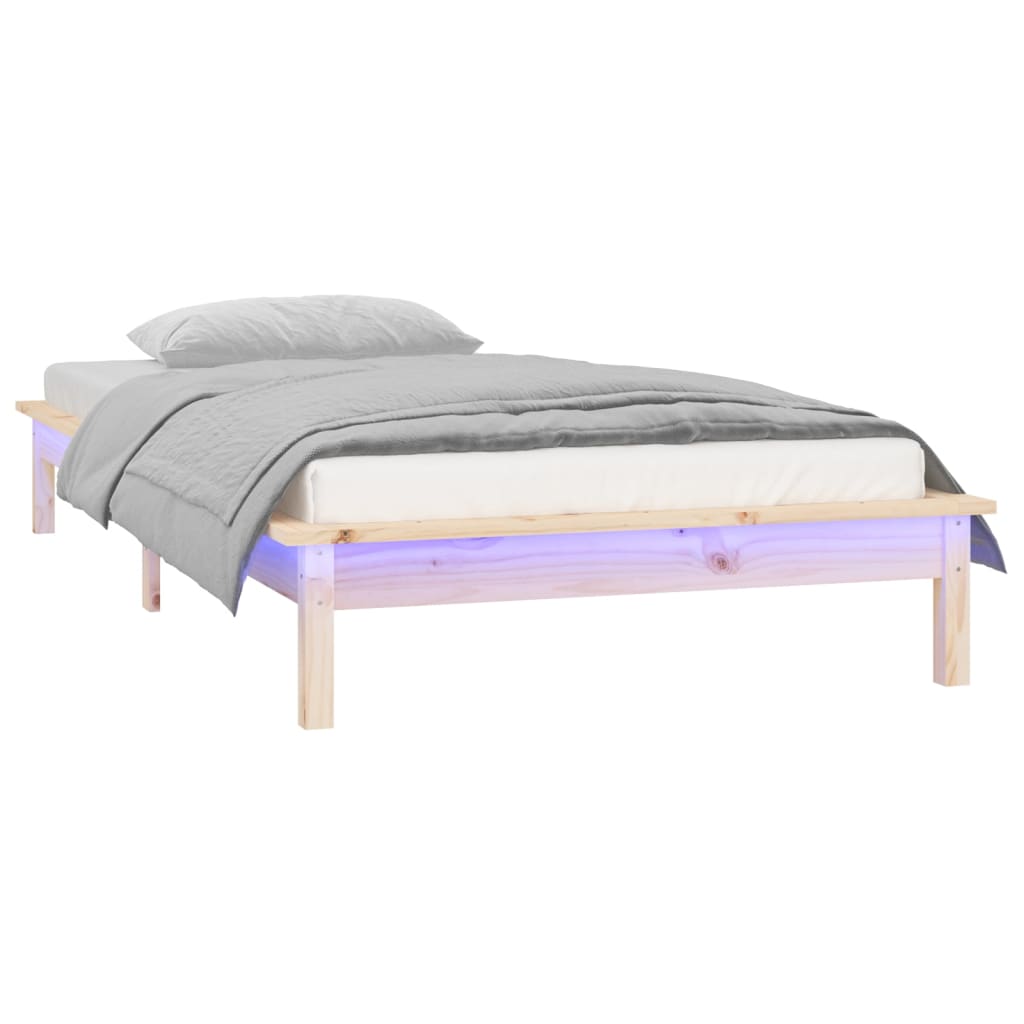 LED okvir kreveta 90 x 190 cm mali od masivnog drva