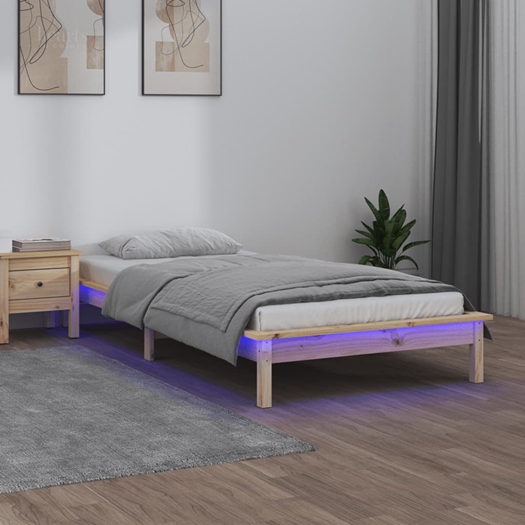 LED okvir kreveta 90 x 190 cm mali od masivnog drva