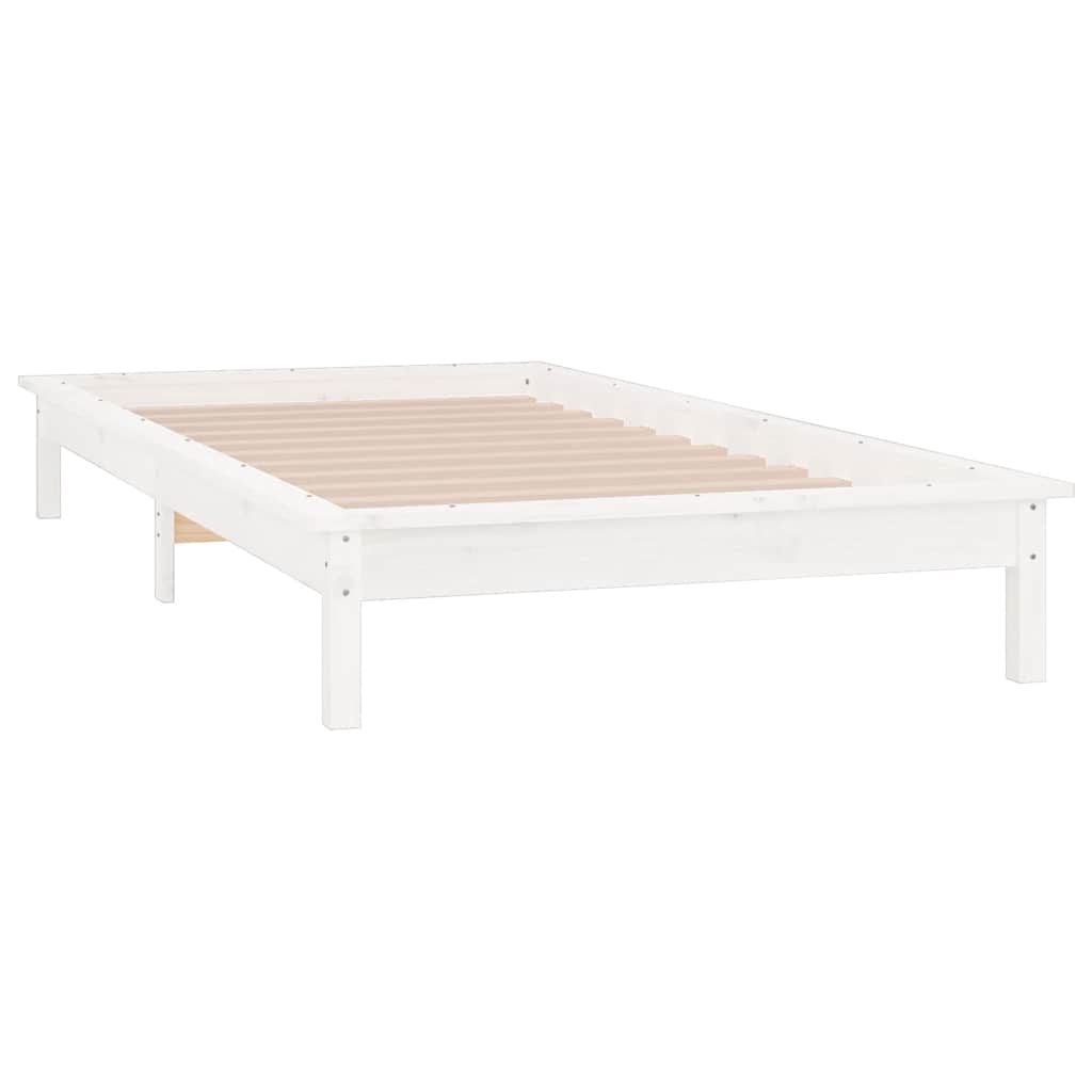 LED okvir kreveta bijeli 90 x 190 cm mali od masivnog drva