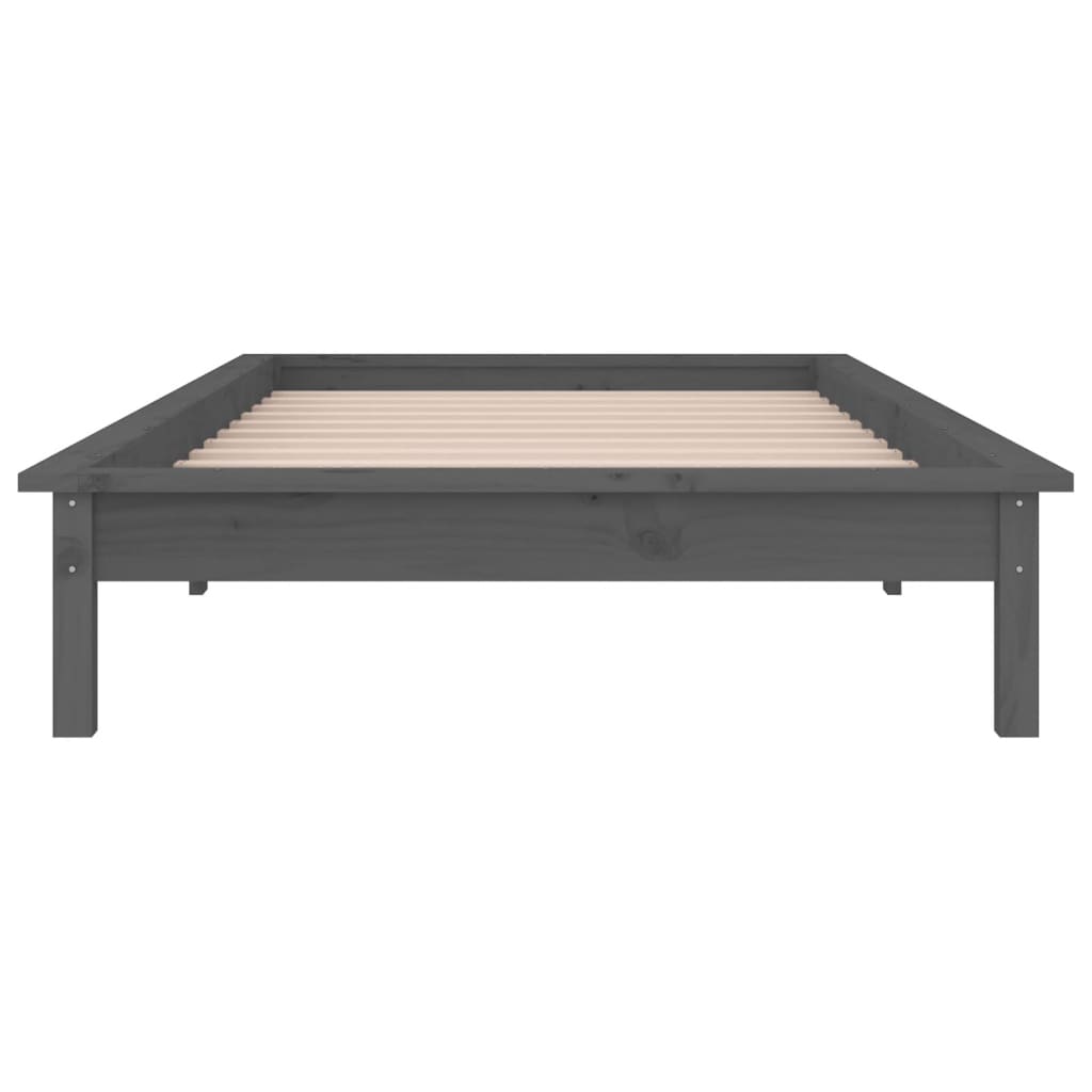 LED okvir kreveta sivi 90 x 190 cm mali od masivnog drva