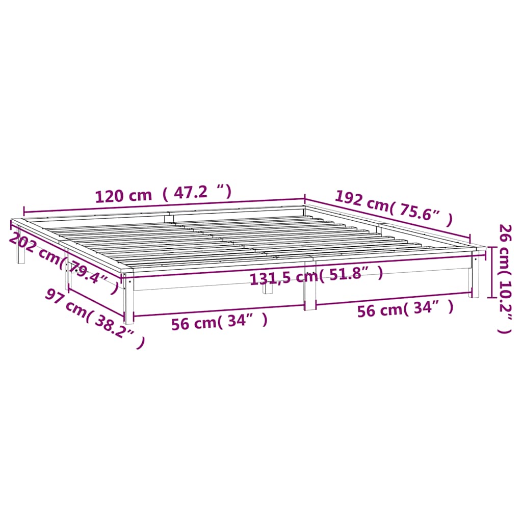 LED okvir kreveta bijeli 120x190 cm mali bračni masivno drvo