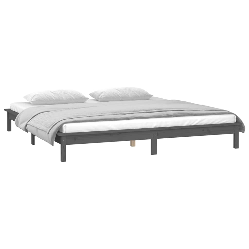 LED okvir kreveta sivi 120x190 cm mali bračni od masivnog drva