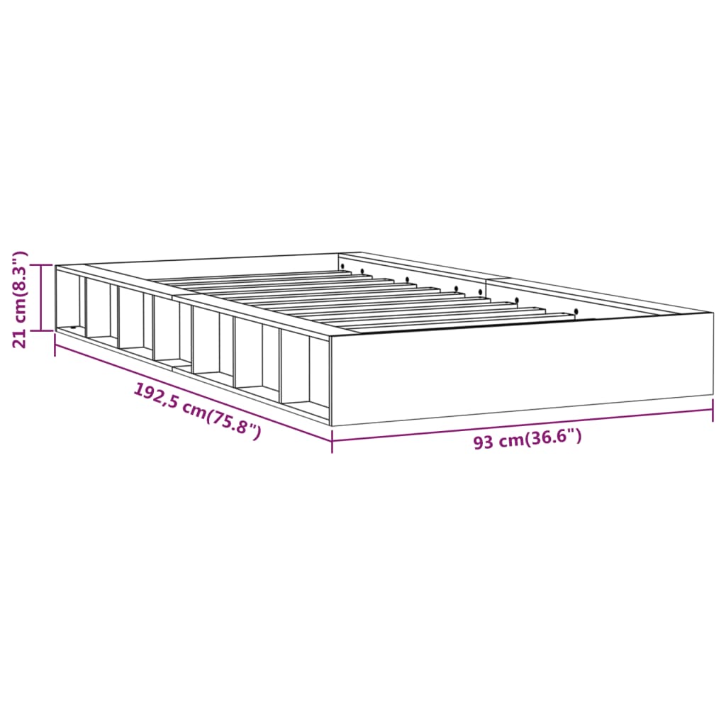 Okvir za krevet boja meda 75x190 cm mali od masivnog drva