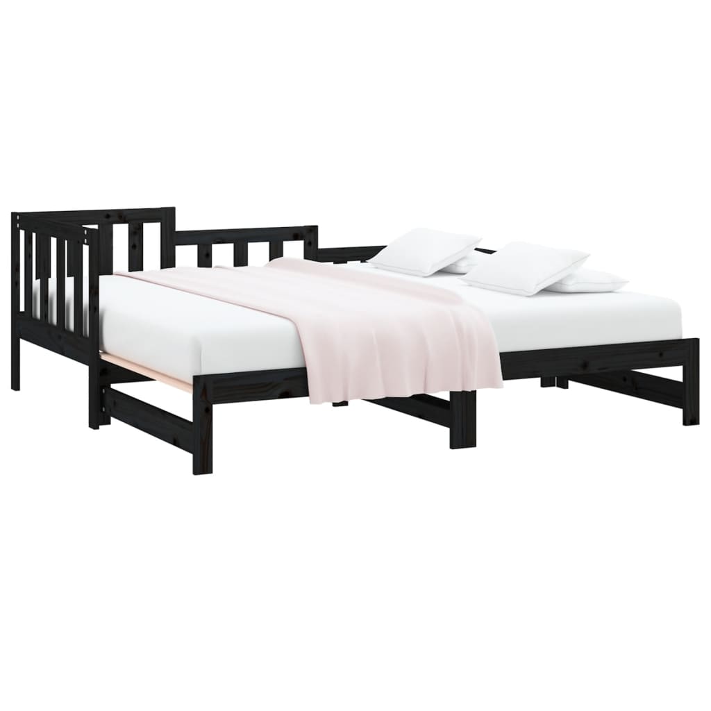 Dnevni ležaj na izvlačenje crni 2x (80x200) cm masivna borovina