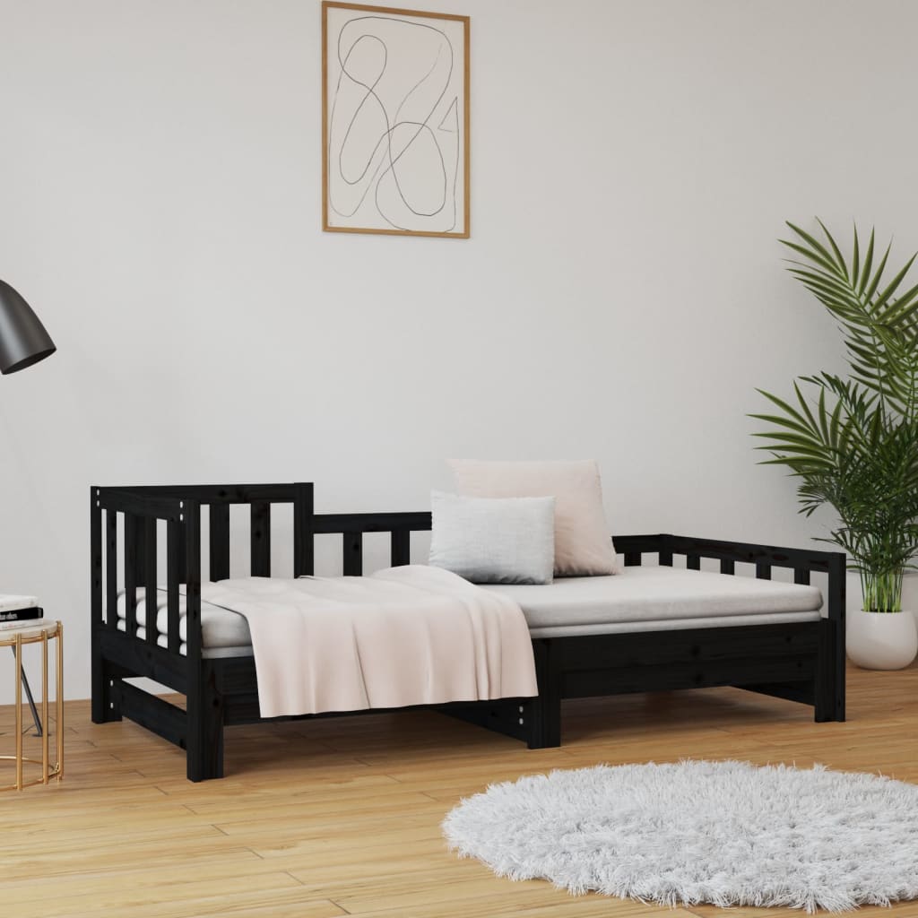 Dnevni ležaj na izvlačenje crni 2x (80x200) cm masivna borovina