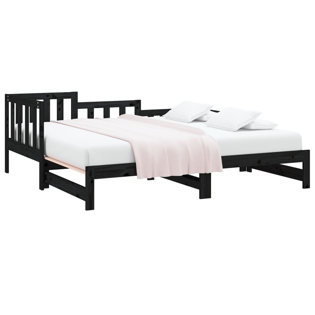 Dnevni ležaj na izvlačenje crni 2x(90x190) cm masivna borovina