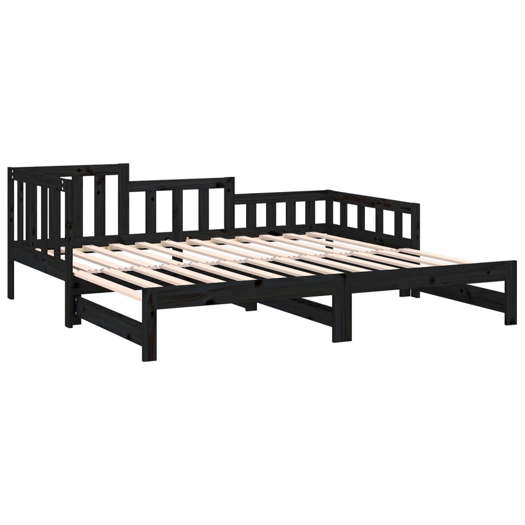 Dnevni ležaj na izvlačenje crni 2x(90x190) cm masivna borovina