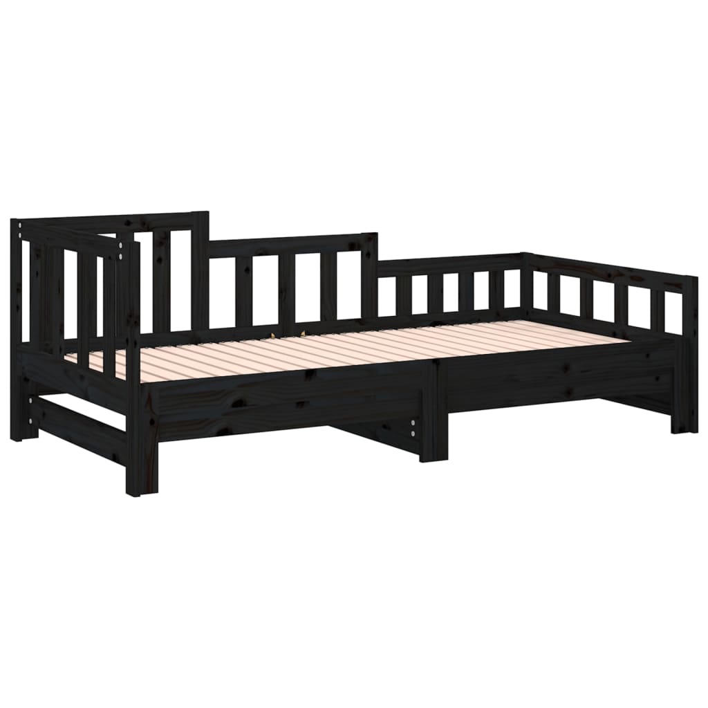 Dnevni ležaj na izvlačenje crni 2x(90x190) cm masivna borovina