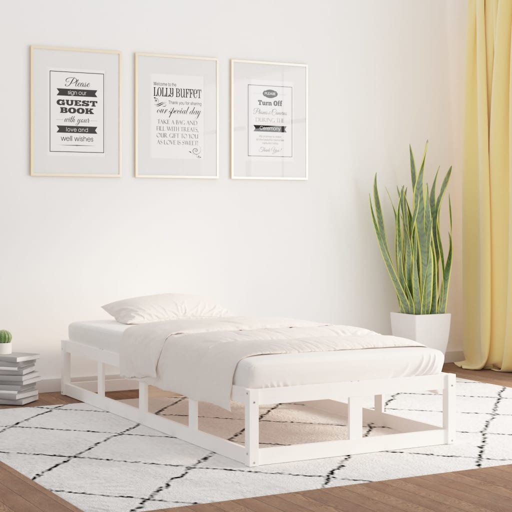 Okvir za krevet bijeli 90 x 200 cm od masivnog drva