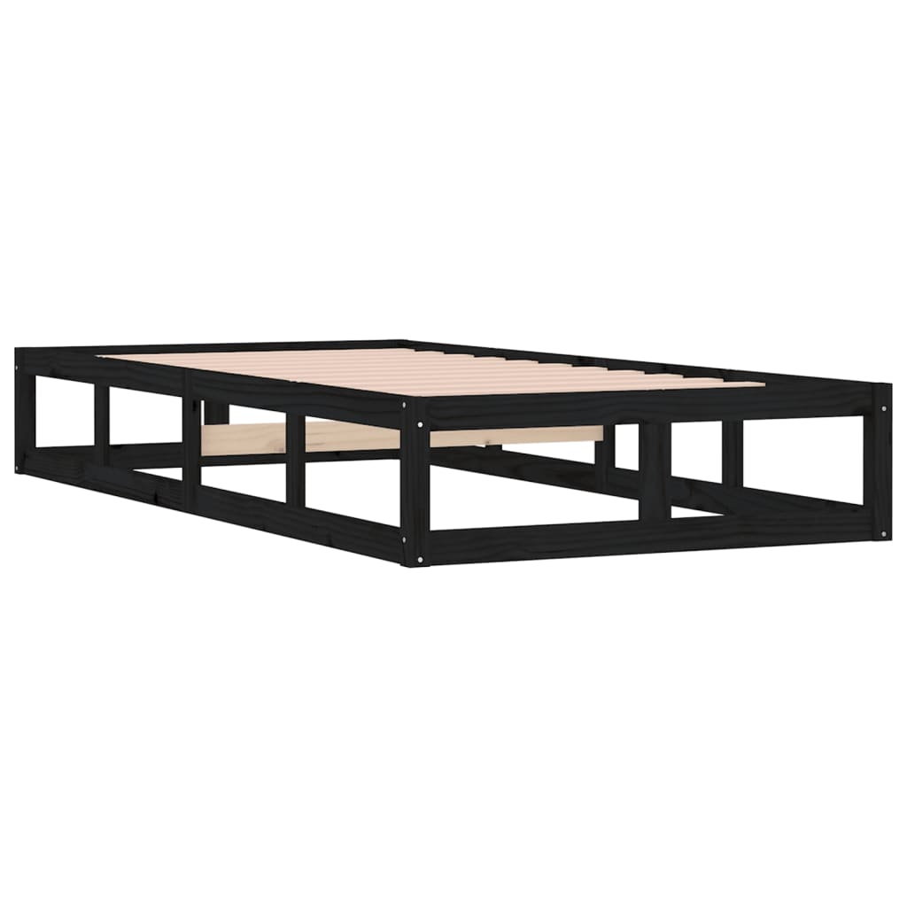 Okvir za krevet crni 90 x 200 cm od masivnog drva