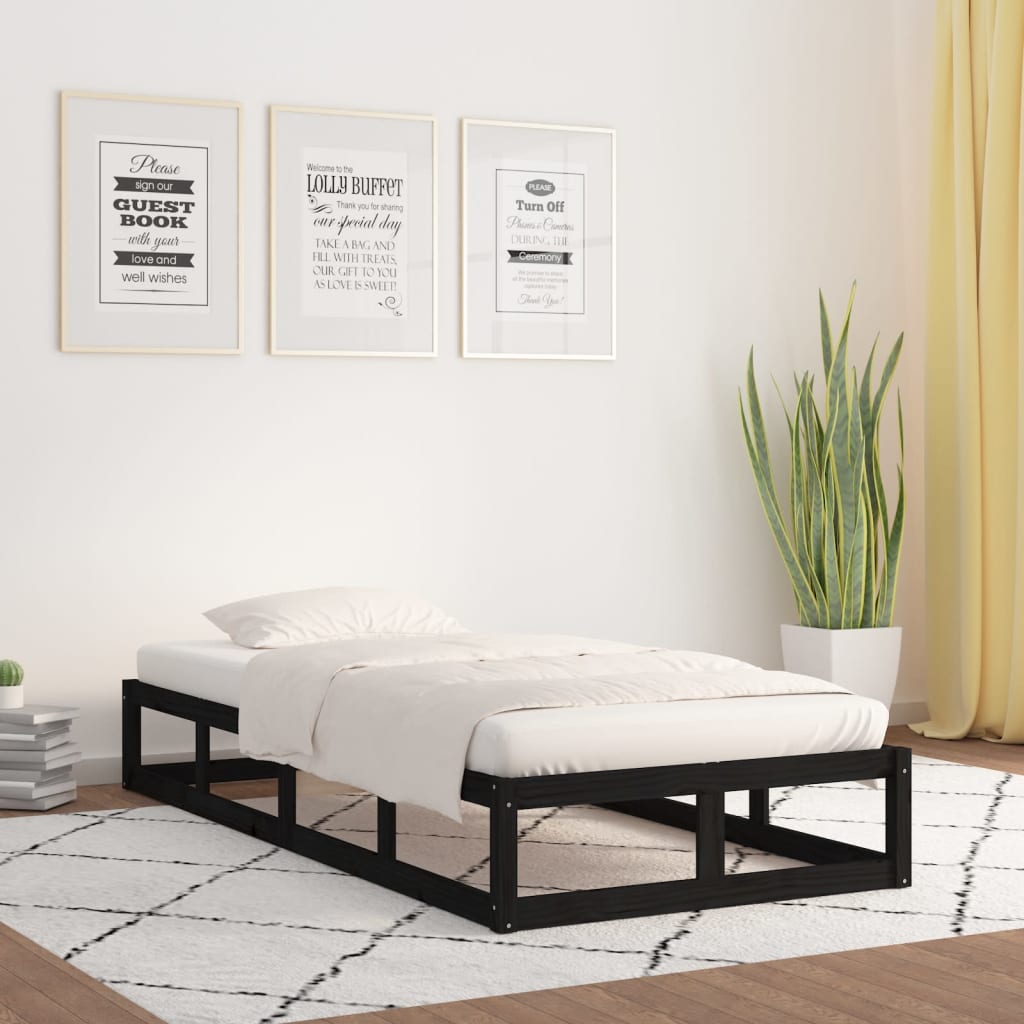 Okvir za krevet crni 90 x 200 cm od masivnog drva